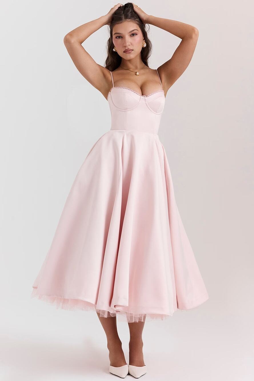 House of CB Mademoiselle Midi Dress - Ballerina Pink - Size L+